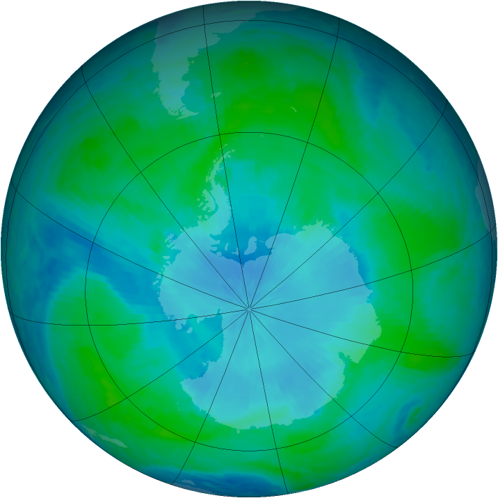 Antarctic ozone map for 07 February 2001